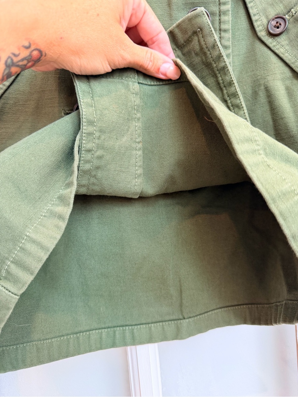 J. Crew Y2K Olive Army Green Cotton Twill Button Front Mini Skirt Size 00 XXS - Picture 7 of 11